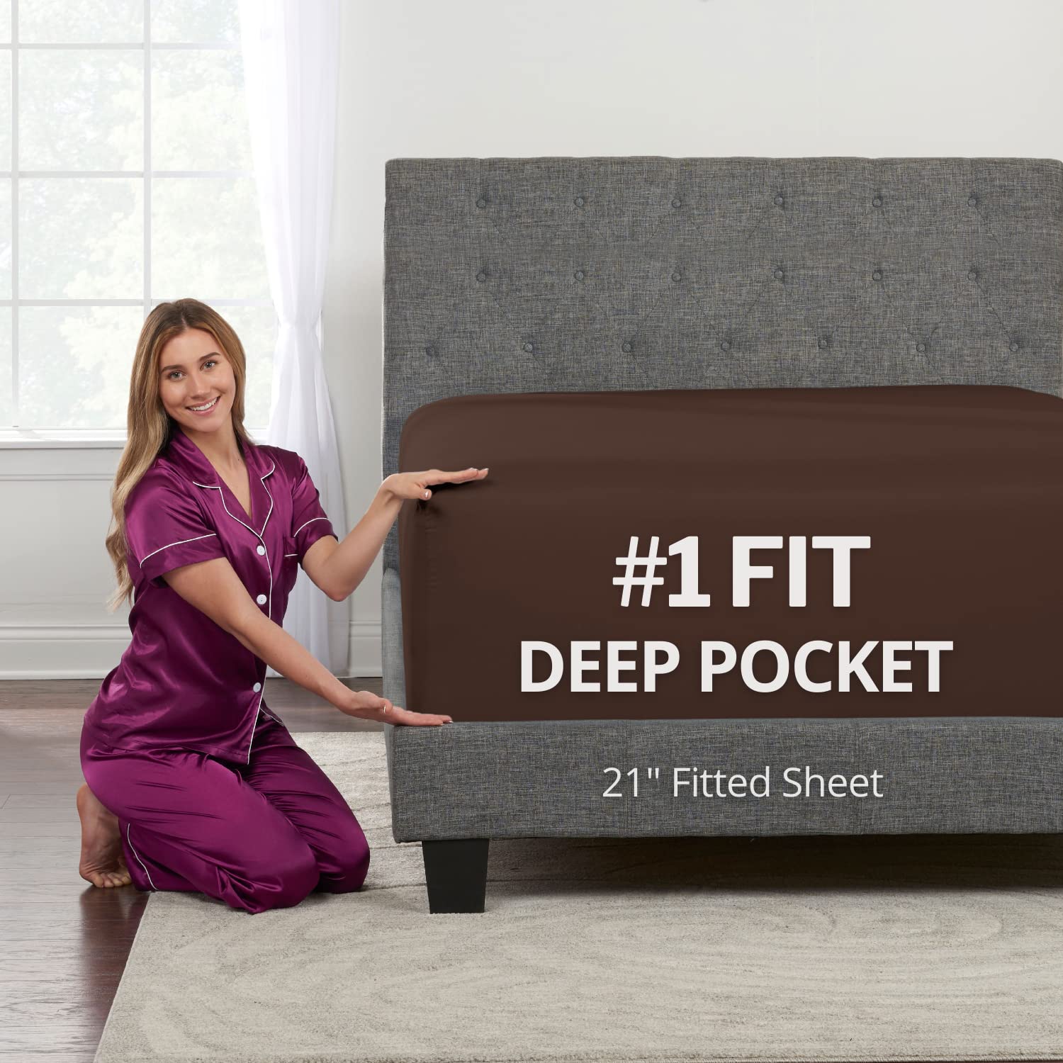 Dealuxe California King Fitted Sheet Deep Pocket - Cal King Fitted Sheet Only - 21In Sheets Deep Pocket Fitted Perfectly Fit 17I